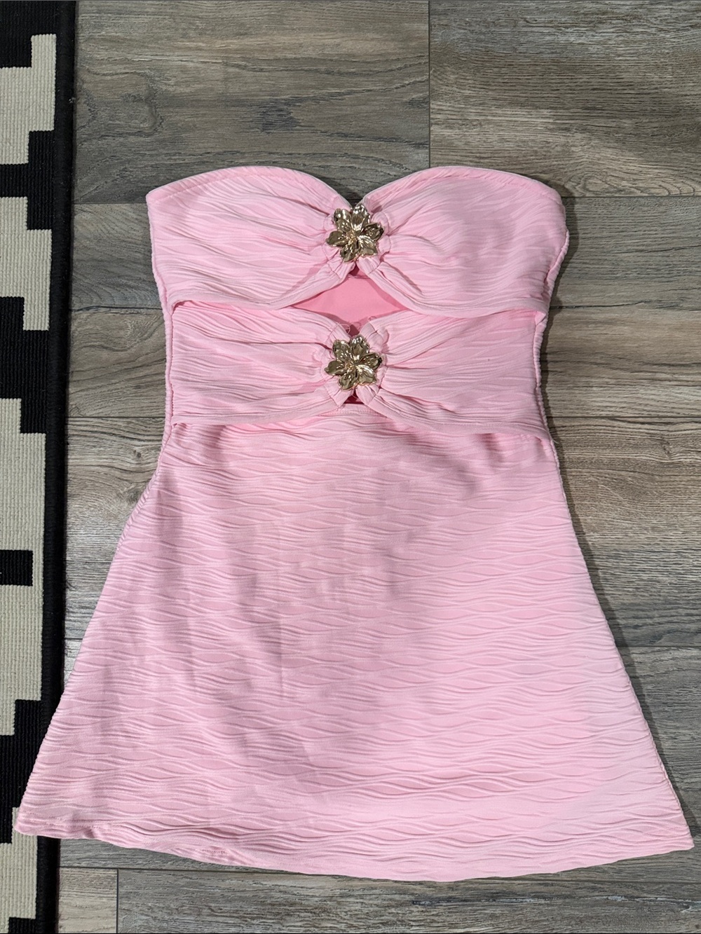 SHEIN Pink Textured Strapless Mini Dress